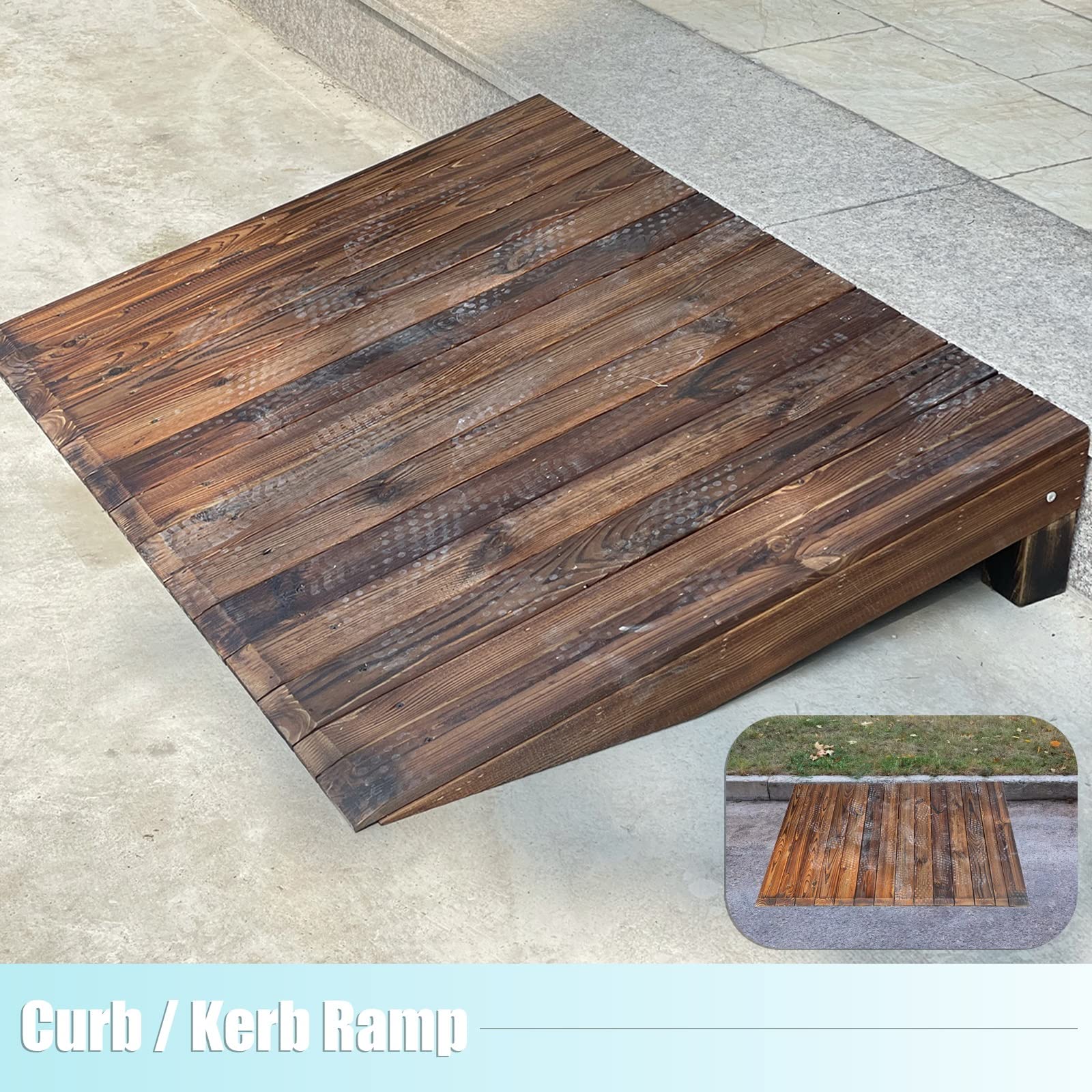 Tira de Puerta Tira de Transición Umbral de Madera/Rampa de Acera Marrón para Sillas de Ruedas Scooters, Rampa de Paso Exterior Antideslizante Grande, Elevación de 3.9"/4.7"/5.9"/7"/7.8"