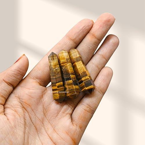 Miniatura 2 de Puntos de cristal de ojo de tigre, cristales curativos y piedras a granel, paquete de 3 puntas curativas de doble terminación, cristales a granel