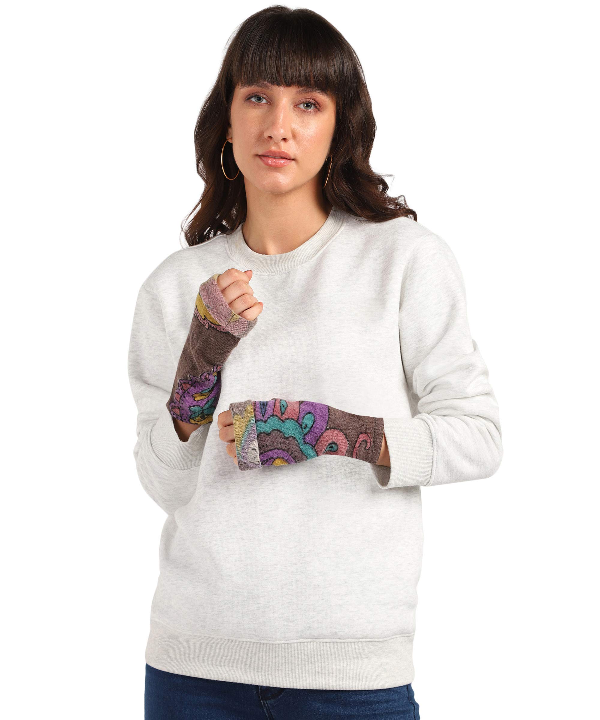 WOMEN'S LAMBS WOOL PRINTED WINTER GLOVES/WRIST & HAND WARMER-image-17
