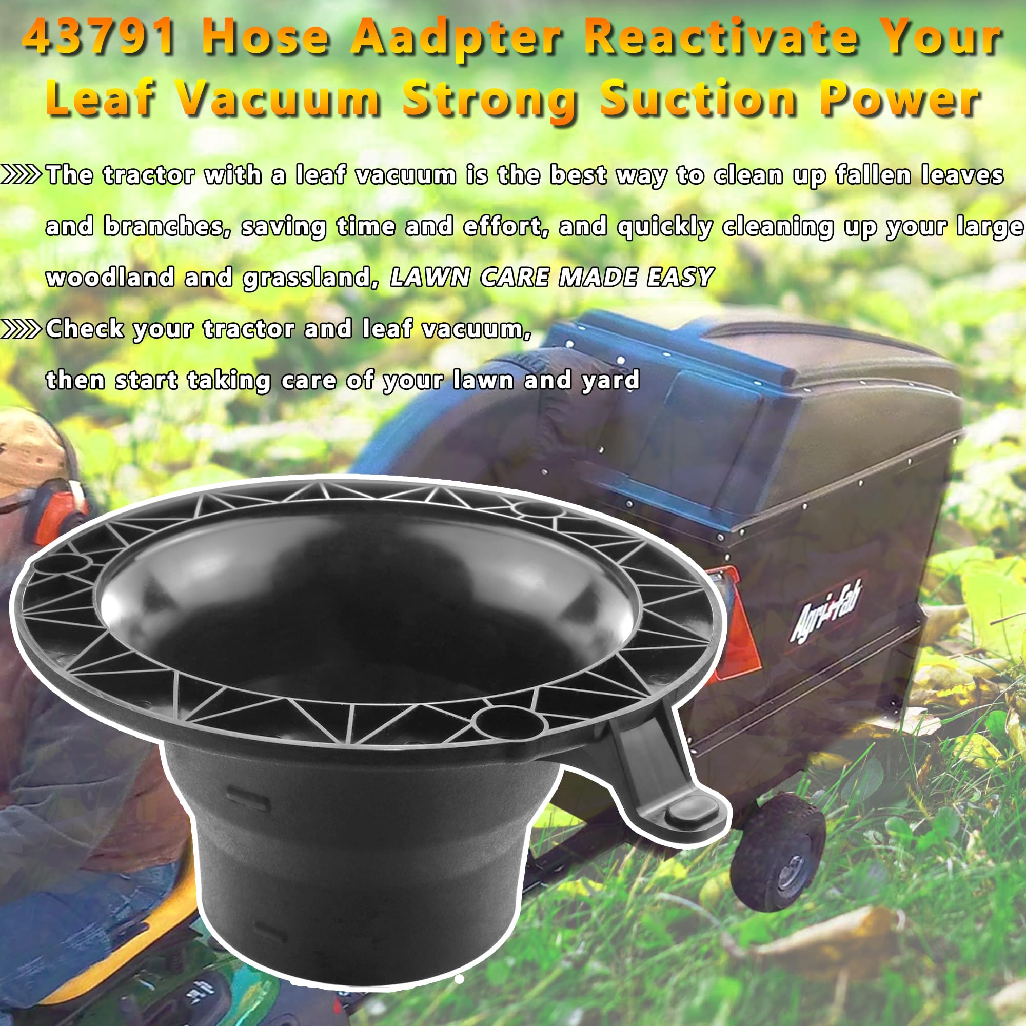 43791 - Adaptador de manguera para aspiradora de césped Agri-Fab Mow-N-Vac Chip-N-Vac Shred-N-Vac 5/6/7 pulgadas, adaptador de manguera para aspiradora Craftsman Leaf 63375, plástico, negro