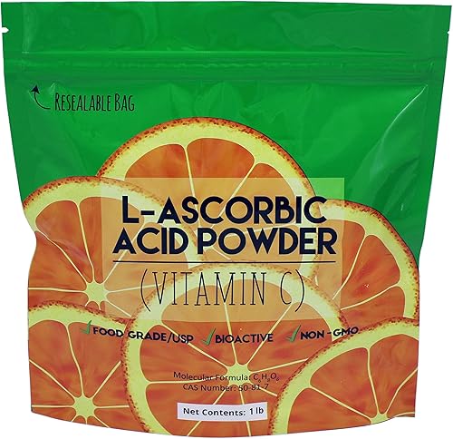 L-Ascórbico, Ácido en Polvo 99.98+%, Grado alimenticio USPBP Cristales de fermentación natural blanco puro forma de vitamina C - elige el tamaño