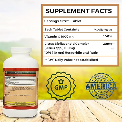 Miniatura 2 de Worldwide Nutrition Bundle Kirkland Vitamina C con Rose HIPS y complejo de bioflavonoides cítricos (vitamina C 1000 mg)  500 tabletas de suplemento