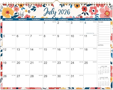 Wall Calendar 2026-2027 - 18 Months Hanging Monthly Calendar, Jul 2026 - Dec 2027, 14.8" x 11.57", Twin-Wire Binding, Julian Dates, Large Block, Notes, To-do List, Thick Paper, Perfect for Organizing