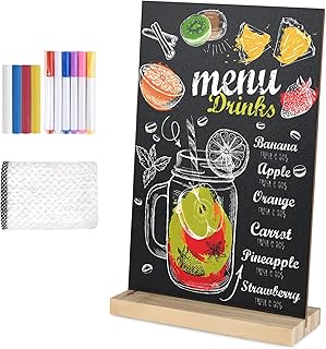 1 Pack Chalkboard 8 x 12 inch Tabletop Chalkboard Sign with Wood Base Do...