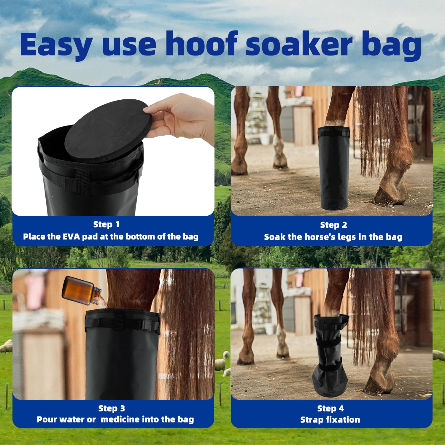GARFTAI Horse Soaking Boot Equine Hoof Soaking Bag Easy use Soaker Bag for Treating Common Hoof Ailments Horse Leg Care ice Treatment Bucket with Quick fix Switch and EVA pad (Black) - image 2
