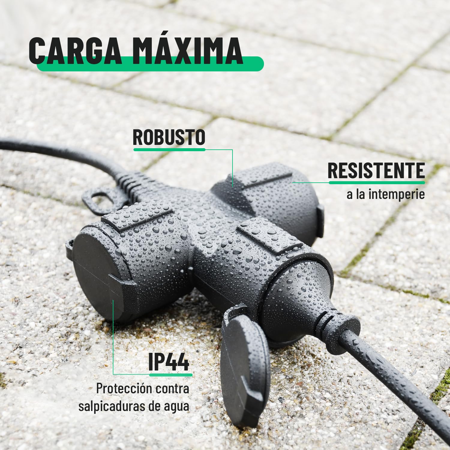 greate alargador electrico 20 Metros de 3 Tomas - Alargadera Impermeable IP44 para Áreas Exteriores - Cable electrico 3500W - Extension Lead, alargador Enchufe, alargo Enchufe, alargadores enchufes