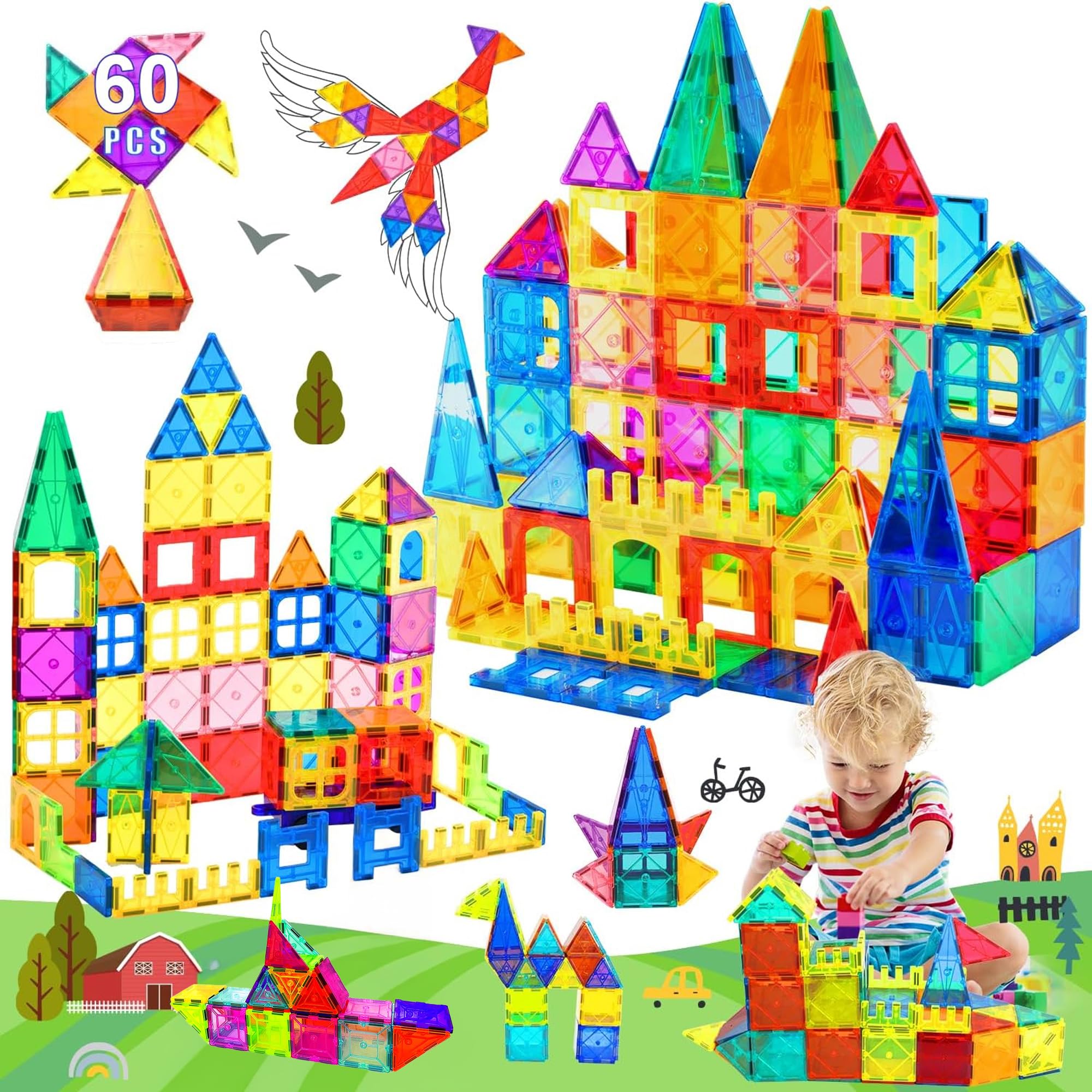 KIPA GAMING Magplay 60Pcs Magnetic Building Tiles & Blocks - Open-Ended Creative Learning Educational BlocksToys For Kids Ages 3+ | Proudly Made In India-image-37