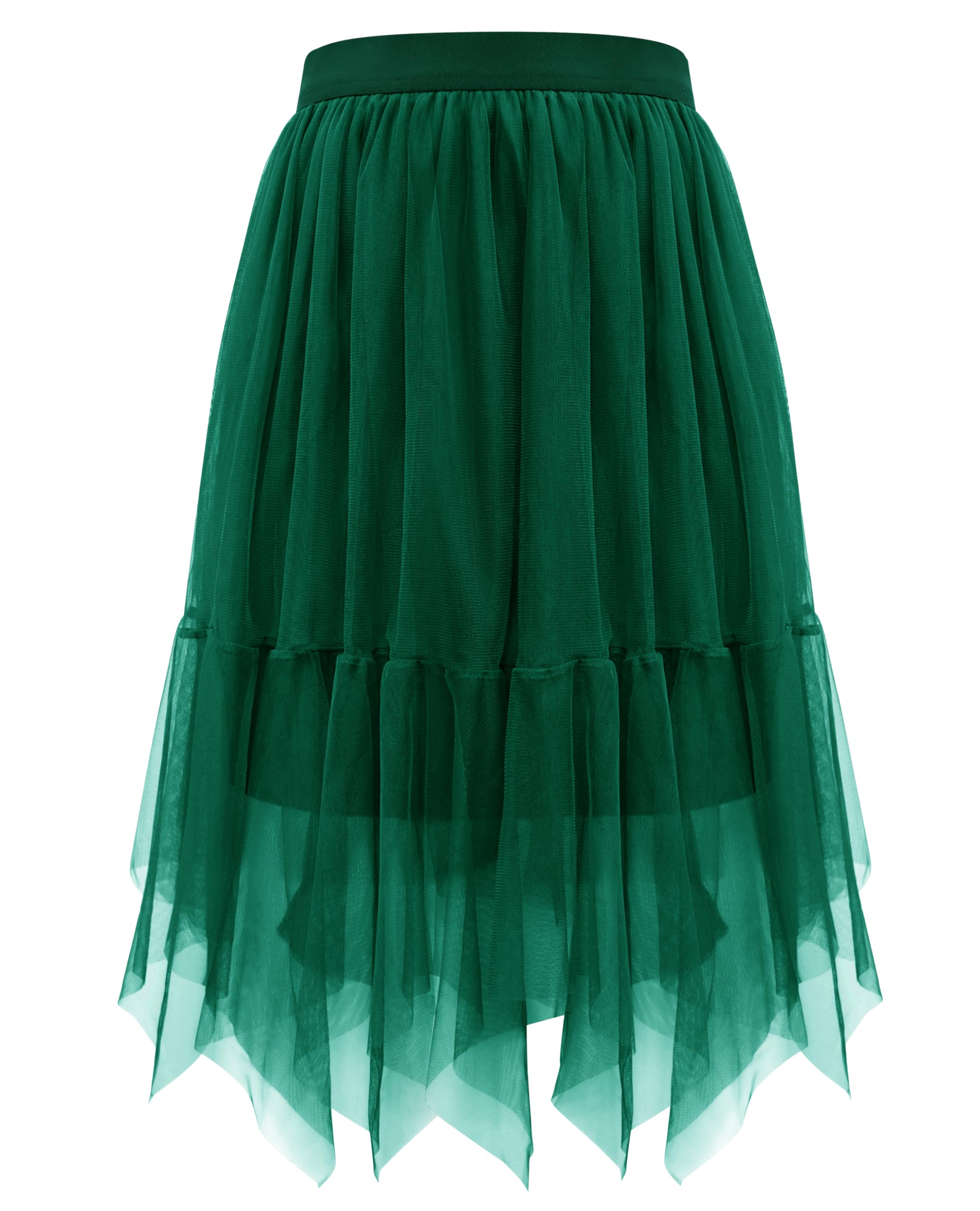 Wikoan Women's Tulle Skirt High Waist Layered Mesh Tulle Tutu A-line Party Midi Skirt,Deep Green,S/M