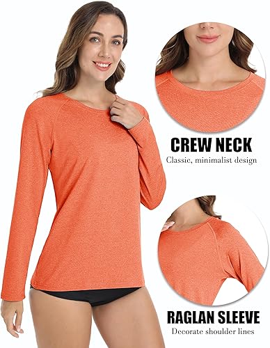 Miniatura 4 de MAGCOMSEN Camisetas de manga larga para mujer, con protección solar UPF 50+, protección solar, atlético, correr, natación, protección contra
