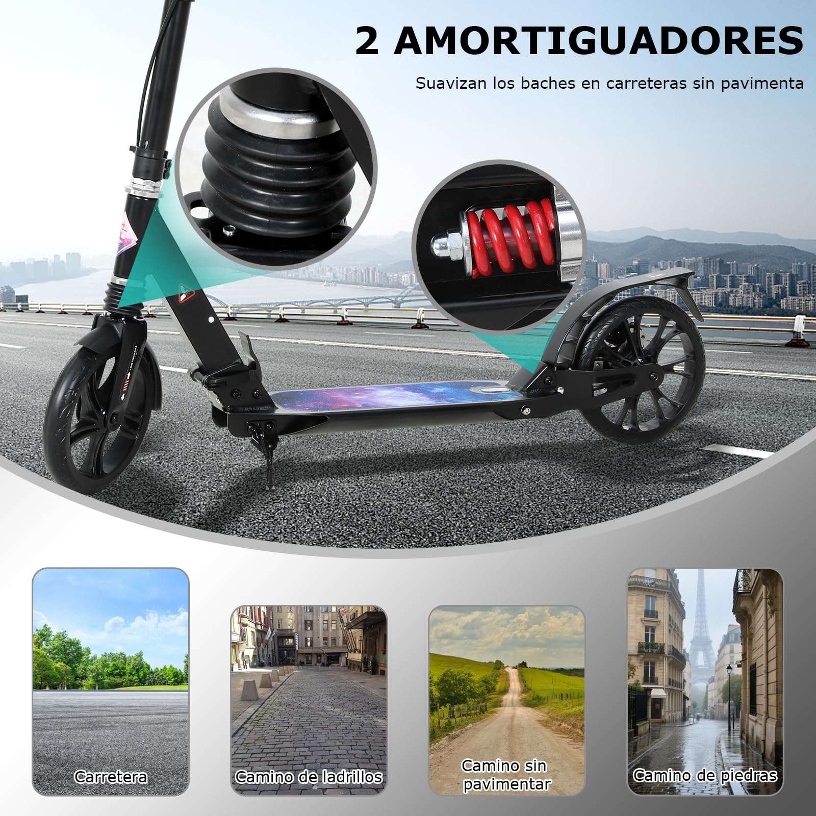 ISE Patinete Scooter Plegable Adulto Niño Manillar Ajustable 93-107cm Ruedas 200mm Freno de Mano Máx 100kg