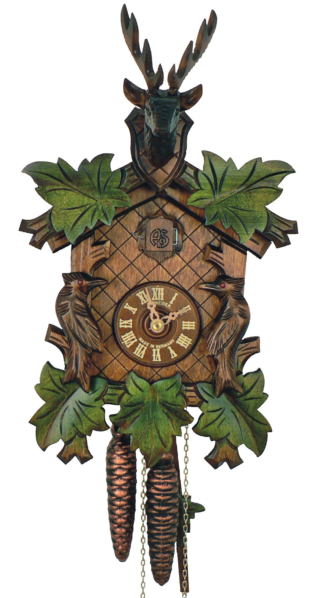 Cuckoo Clock 5-leaves, head of a deer