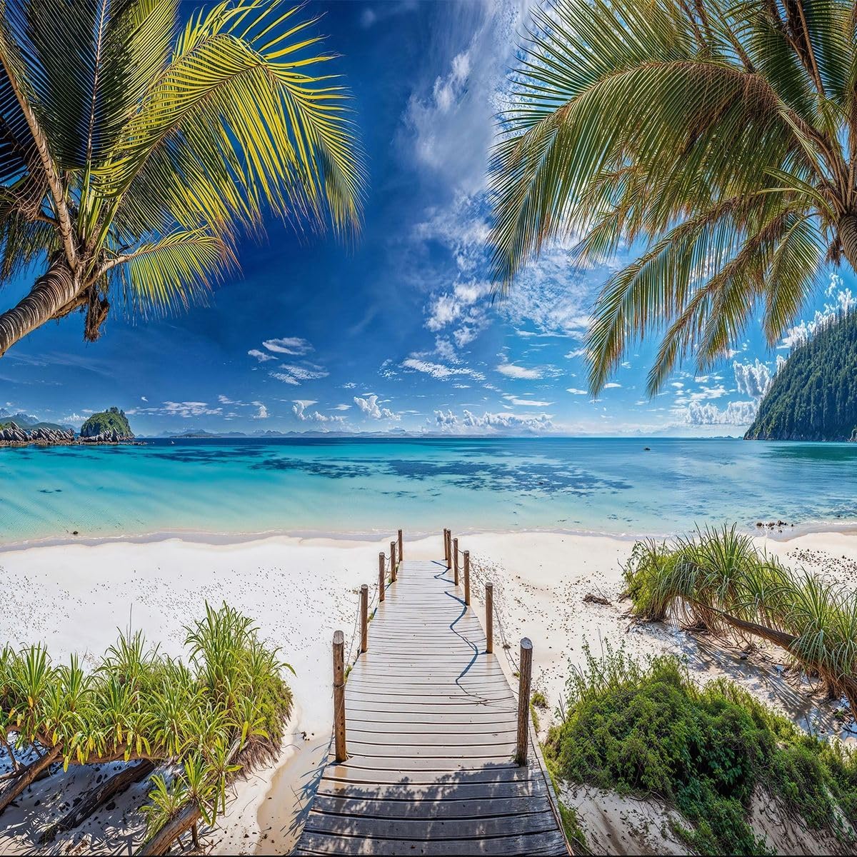 Sabrikas Let Your Creative Spirit Run Free Turquoise Tropical Beach Shore Garden Mural, Tapestry & Curtain Waterproof Outdoor Wall Hanging, Ocean Jetty Wall Art & Coastal Fence Decor W70.87 Inches X H70.87 Inches