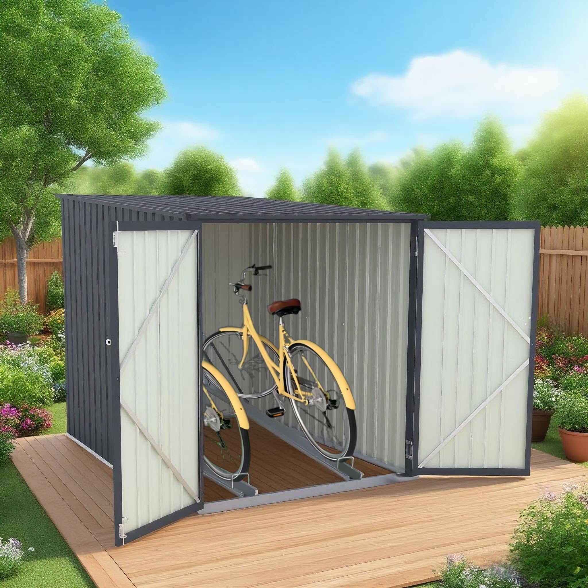 新品 自転車倉庫 サイクルガレージ 2台用 物置 屋外 スチール Amazon | 【スタンド搭載】自転車倉庫 2台用 屋外 スチール物置 倉庫