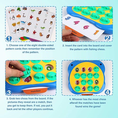 Miniatura 5 de Vanmor juego de memoria de ajedrez a juego para niños juego de mesa 3 en 1 juego de cartas a juego juego de pesca magnético para niños y niñas de 3