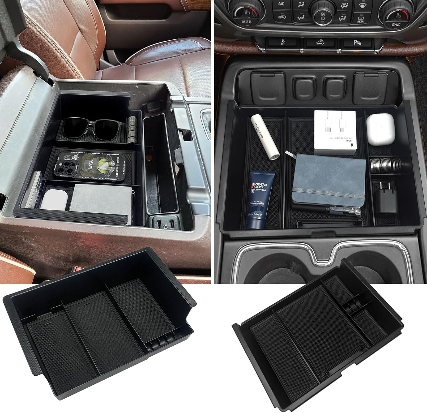 Xaido 2PCS Center Console Organizer Compatible with 2014 2015 2016 2017 2018 Chevy Silverado/GMC Sierra 1500/2500/3500 HD Accessories Console Armrest Box Storage Tray, Full Console w/Bucket Seats ONLY