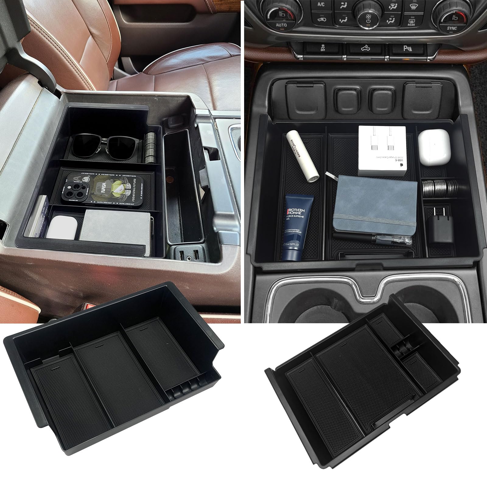 Xaido 2PCS Center Console Organizer Compatible with 2014 2015 2016 2017 2018 Chevy Silverado/GMC Sierra 1500/2500/3500 HD Accessories Console Armrest