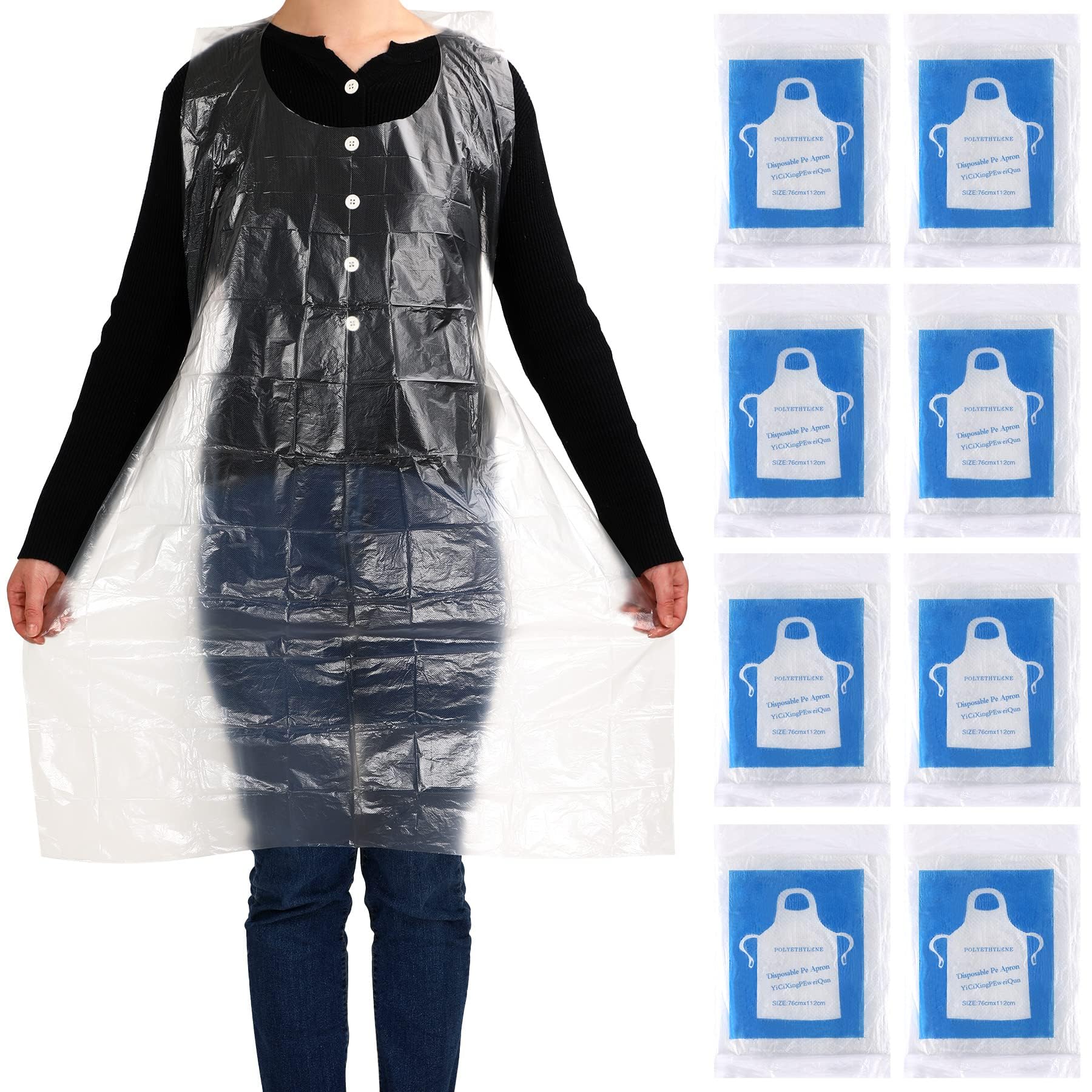 JULMELON Clear Plastic Disposable Aprons,44 X 30 Large Waterproof Disposable Aprons Smocks for Painting Cooking Teaching DIY