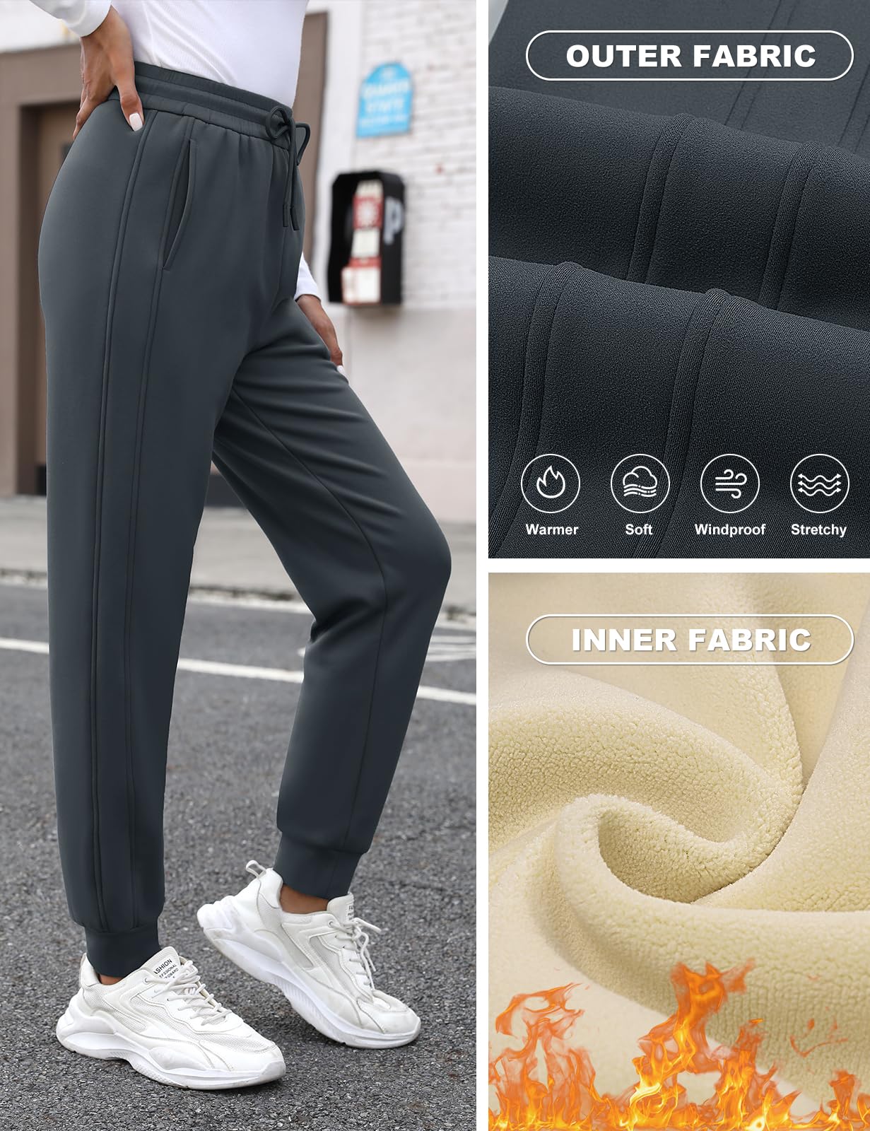 PASUDA Pantaloni Tuta Donna in Pile Invernali Sherpa Foderati Pantaloni da Jogging Donna Caldi Elastico Vita Alta Pantaloni Casual Pantaloni Sportivi da Jogger con Coulisse e Tasche