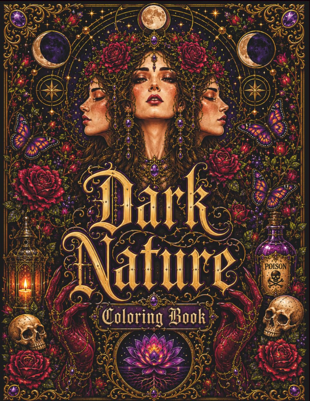 Dark Nature Coloring Book: Mystical Gothic Art, Midnight Flowers, Fantasy Occult Symbols, and Enchanting Designs for Adults and Relaxation (Moonlit Whispers)