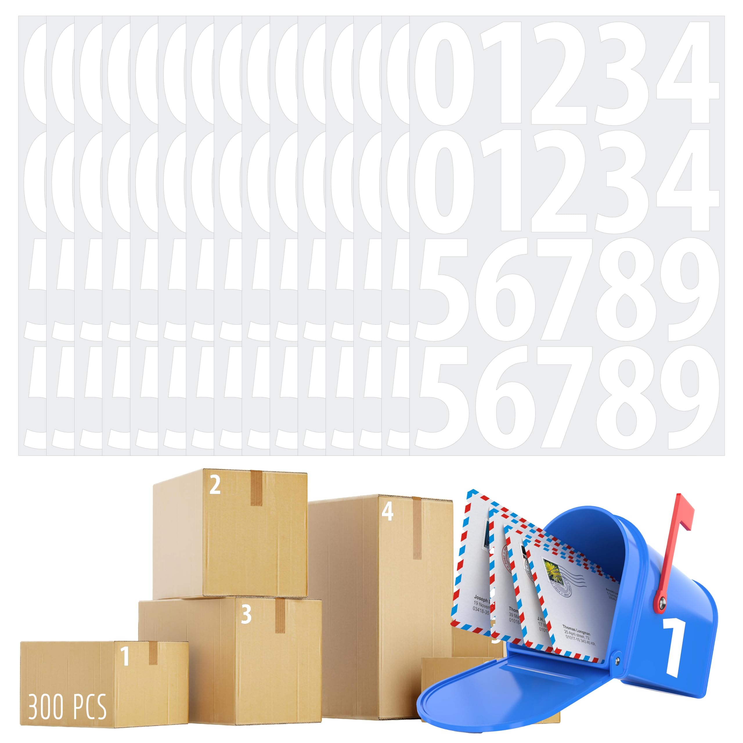 300 unidades de pegatinas numéricas, pegatinas de vinilo impermeables de 7.6cm autoadhesivas, números consecutivos del 0 al 9, sin dejar residuos, para oficina, aula, interiores, cajas, almacenamiento
