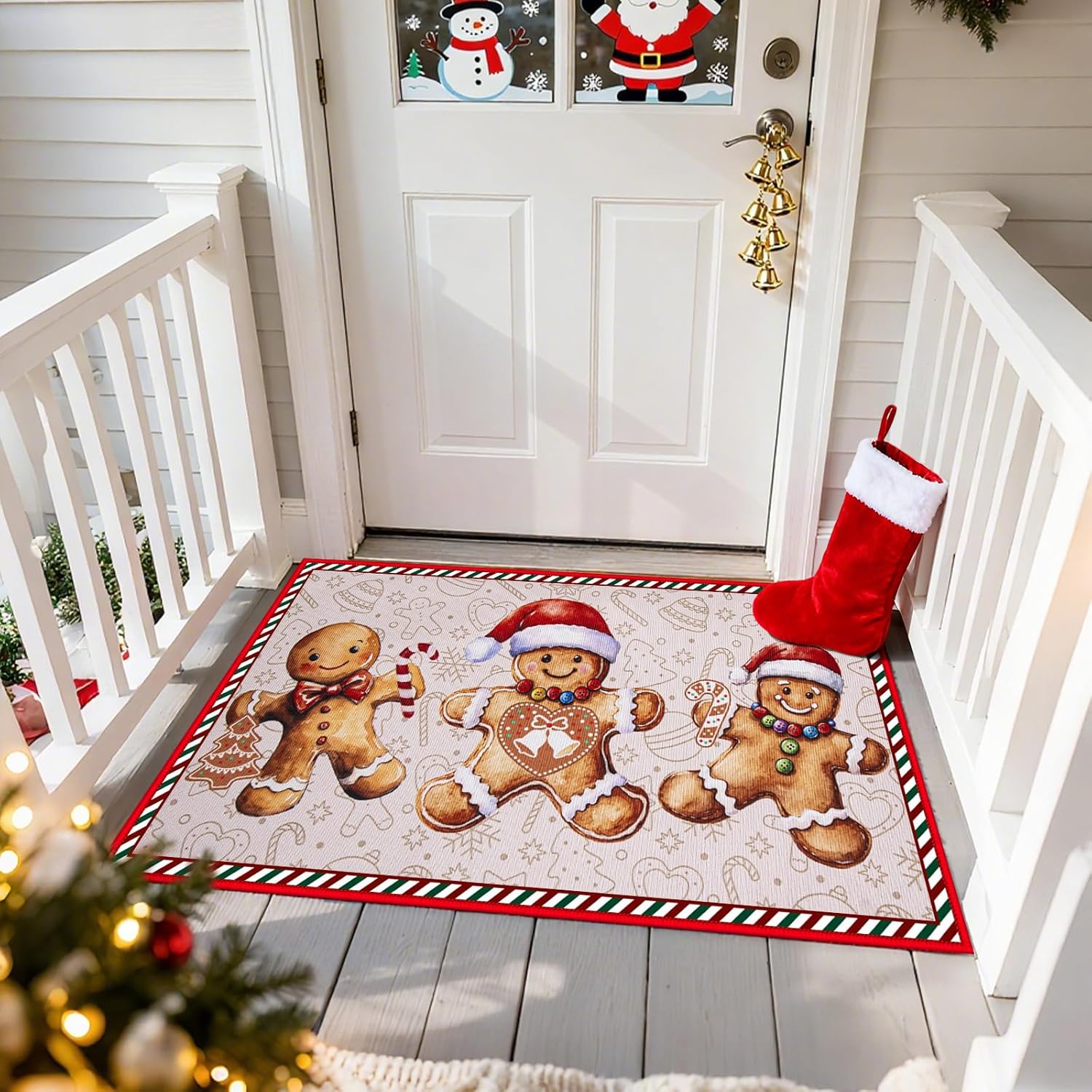 Christmas Kitchen Rugs, Sets of 3 Non-Slip Washable Rug with Rubber Backing Christmas Decoration for Home Comfort Floor Mat for Entryway, Hallway - Gingerbread Man, 17"x30"+17"x47"+17"x59"