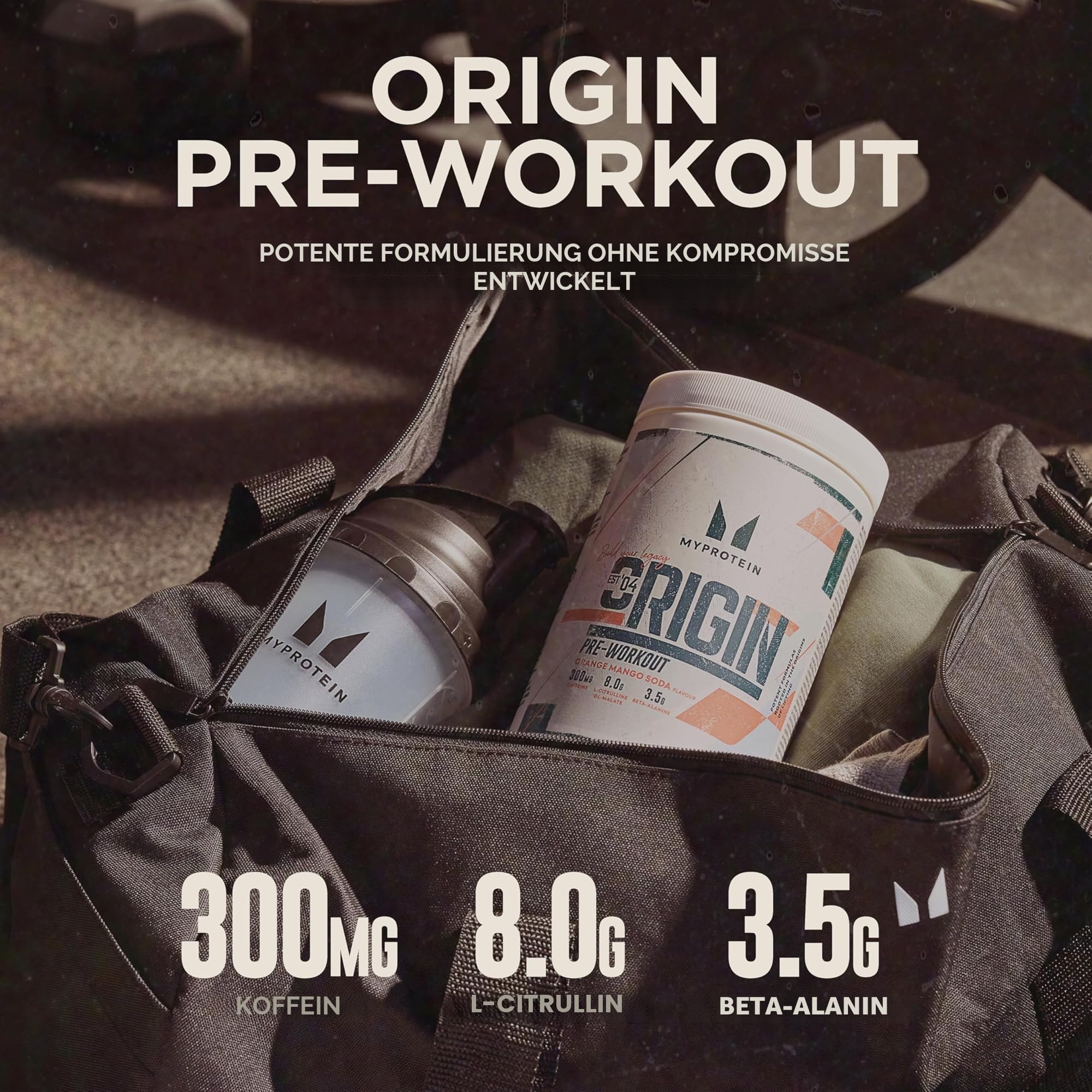 Myprotein Origin Pre-Workout-Pulver | 300 mg Koffein, L-Citrullin & Beta-Alanin | Leistungsstarke Pre-Workout-Formel | Orange-Mango-Limonade, 600 g wiederverschließbarer Wanne