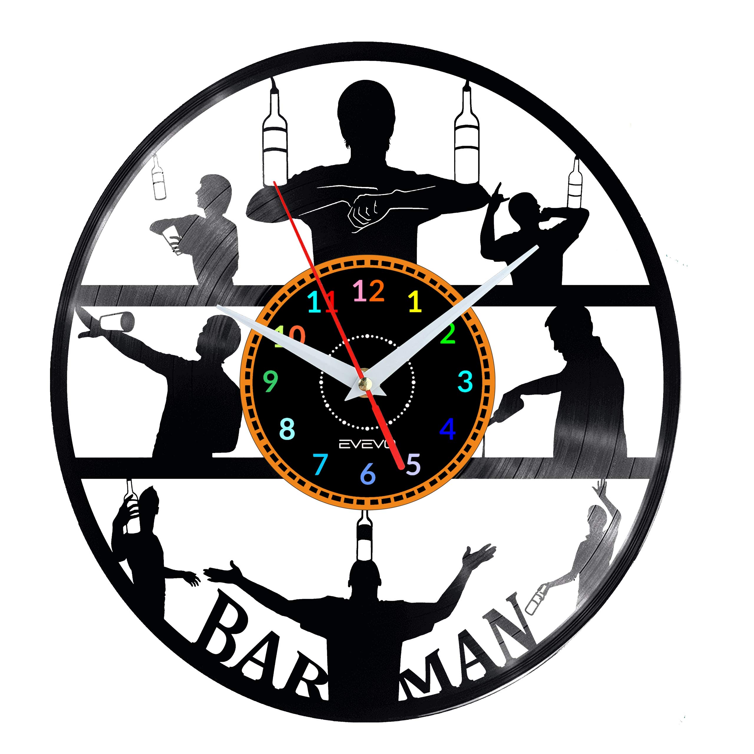 Horloge Murale Barman en Vinyle Fait Main au Design Artistique et Finition Rétro