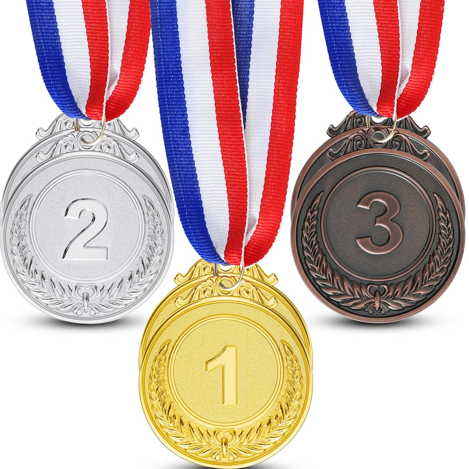 Ashmacdo 6Pcs Gold Silver Bronze Medals for Kids,1st 2nd 3rd Place Medals with Neck Ribbon Medals for Awards for Kids Adults Sports Competitions