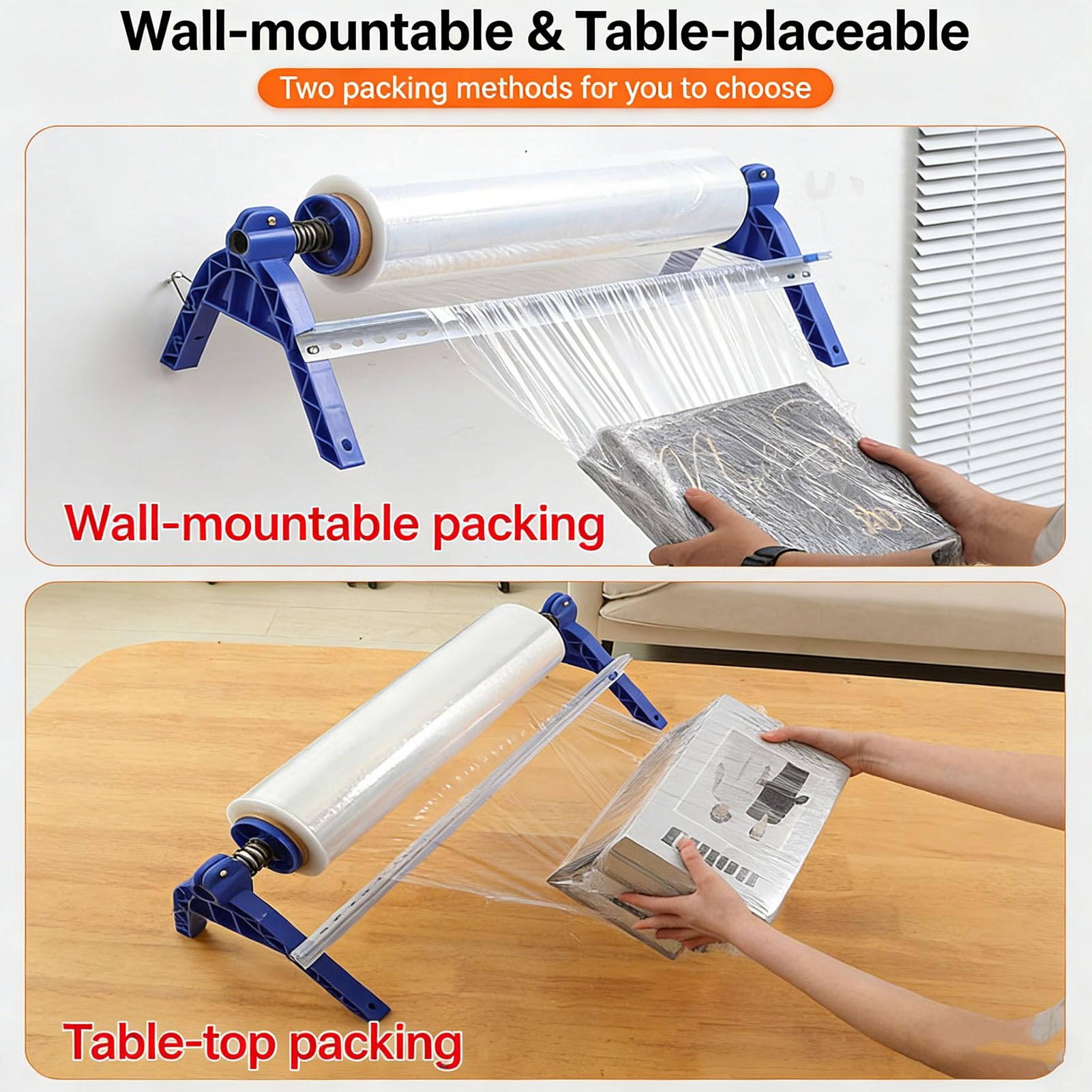 Dispensador de película Estirable de 21,65 Pulgadas de Ancho, máquina de envasado con película Estirable de Ajuste de tensión, dispensador de plástico de Mesa