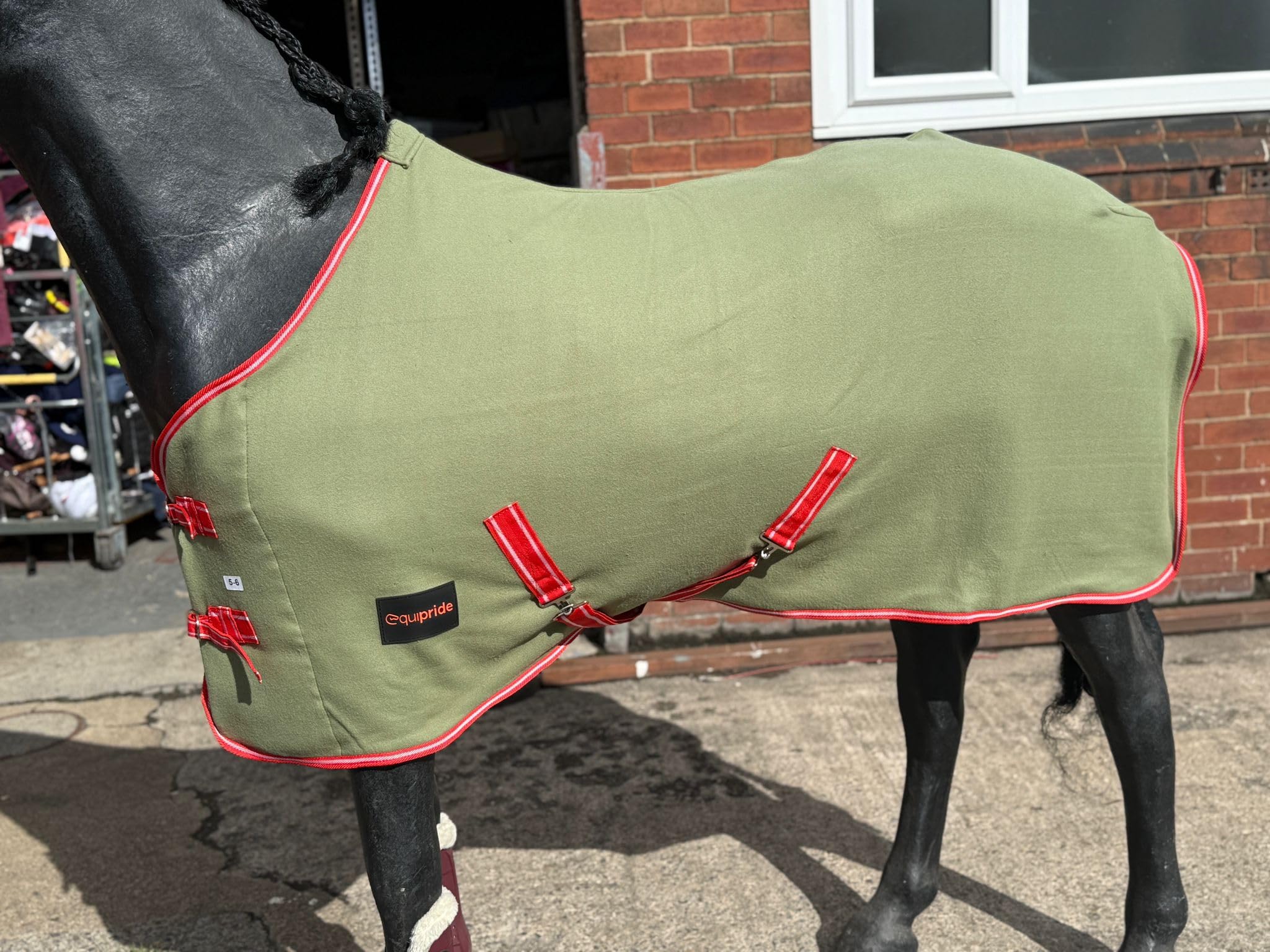 Equipride Horse Fleece Travel Rug, Pistachio with Red Trim, Surcingle Design, 4'6"-6'9 (Pistachio, 5'3")