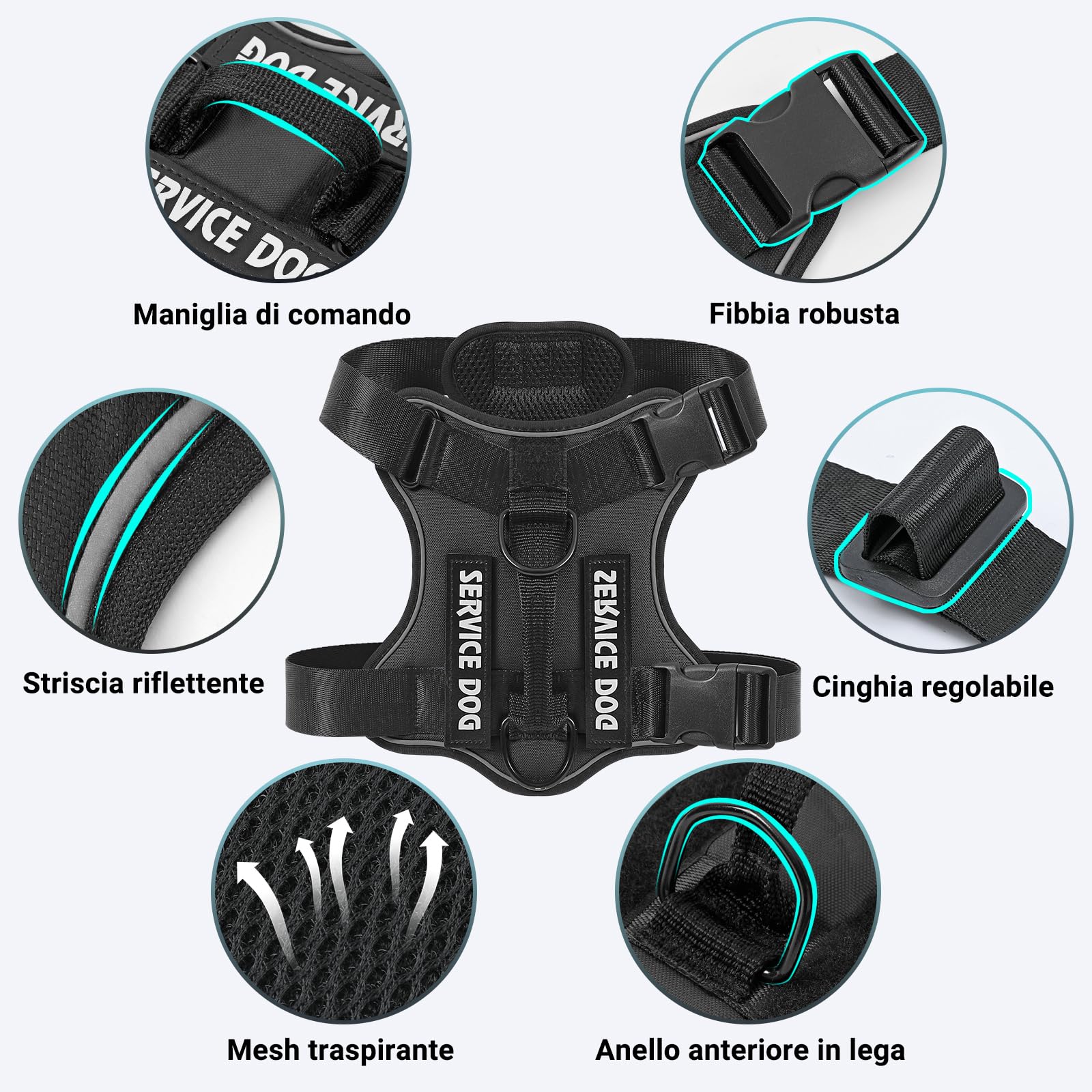 COMSLE Pettorina Cane Taglia Grande Media Piccola, Pettorina Cane ad h Riflettente, Nero, M