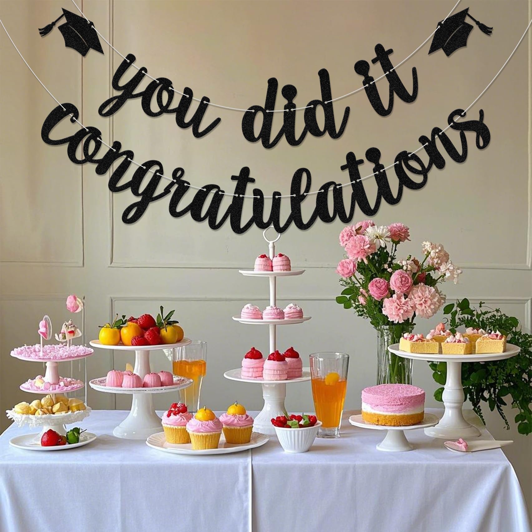You Did It Congratulations Banner Class of 2026 Banner 2026 Graduation Party Decorations Black Glitter - Image 3