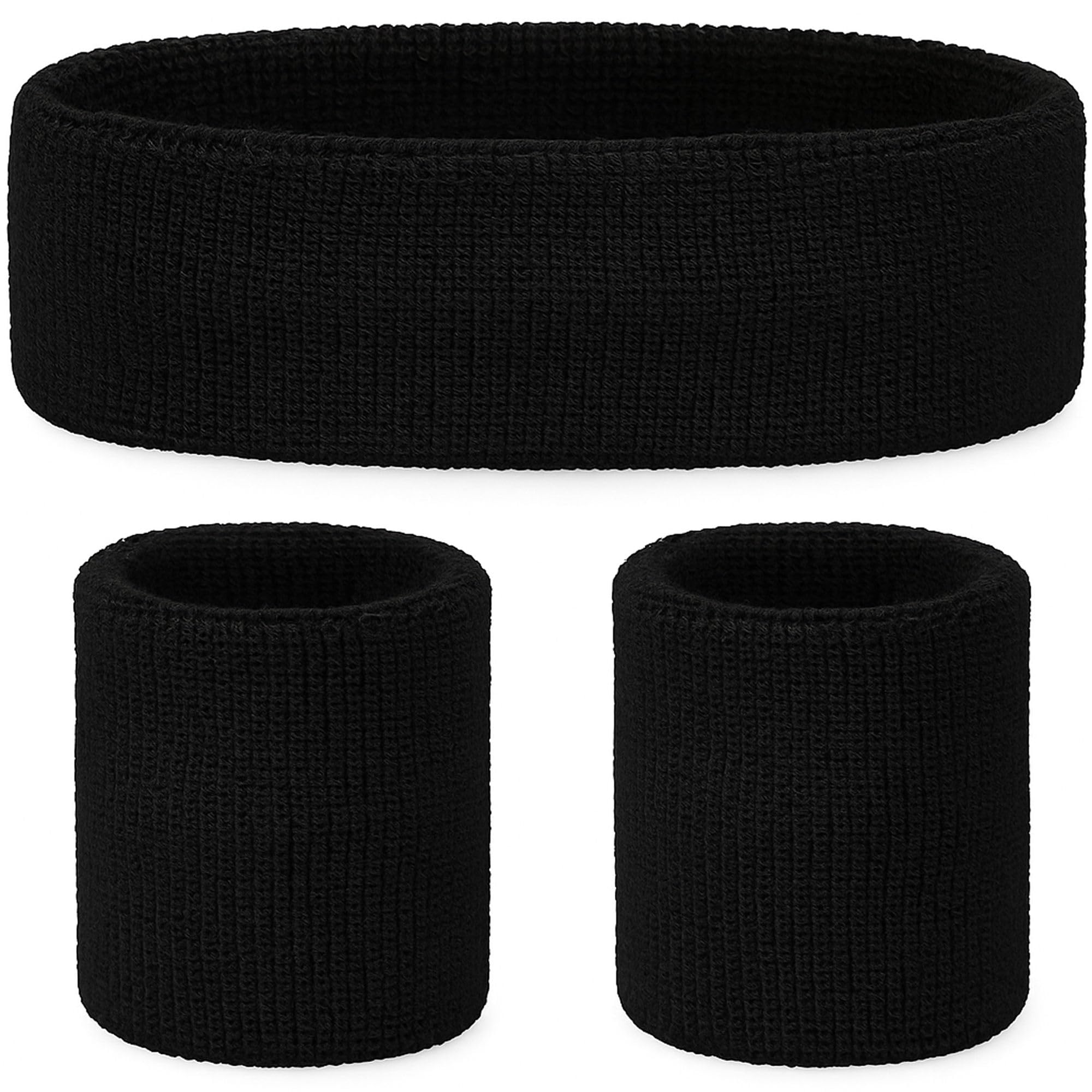 3pc Headband and Wristbands Sweatbands Set - 80s Fancy Dress Neon Party Accessories Sweat Bands Wristbands and Head Band Men and Women - 80s Neon Fancy Dress 90s Accessories Women