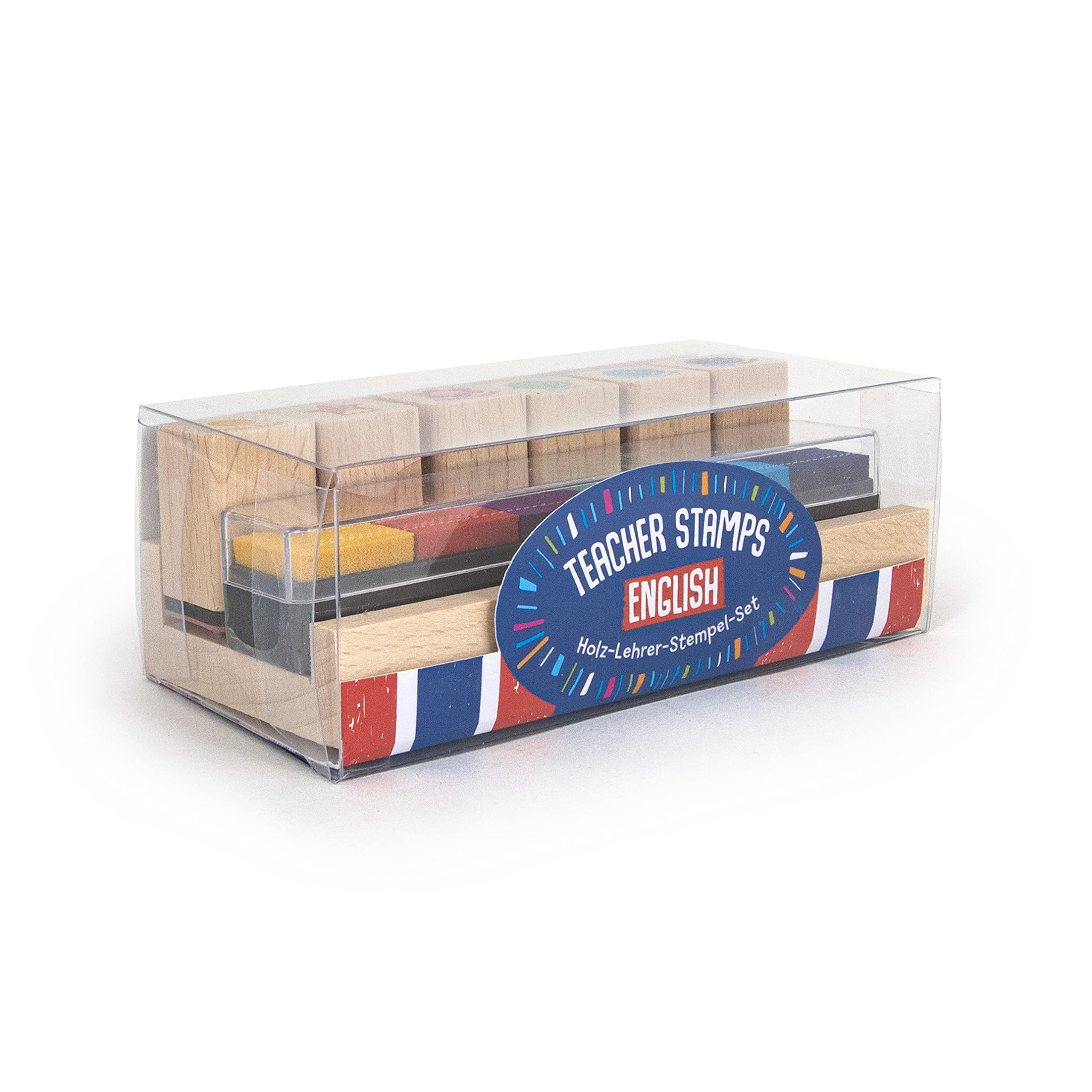TRENDHAUS 955715 Stamp Set English, 6 Teacher Stamps with Colourful Ink Pad, Wooden Stamp for Children for Teachers Wood - Image 2