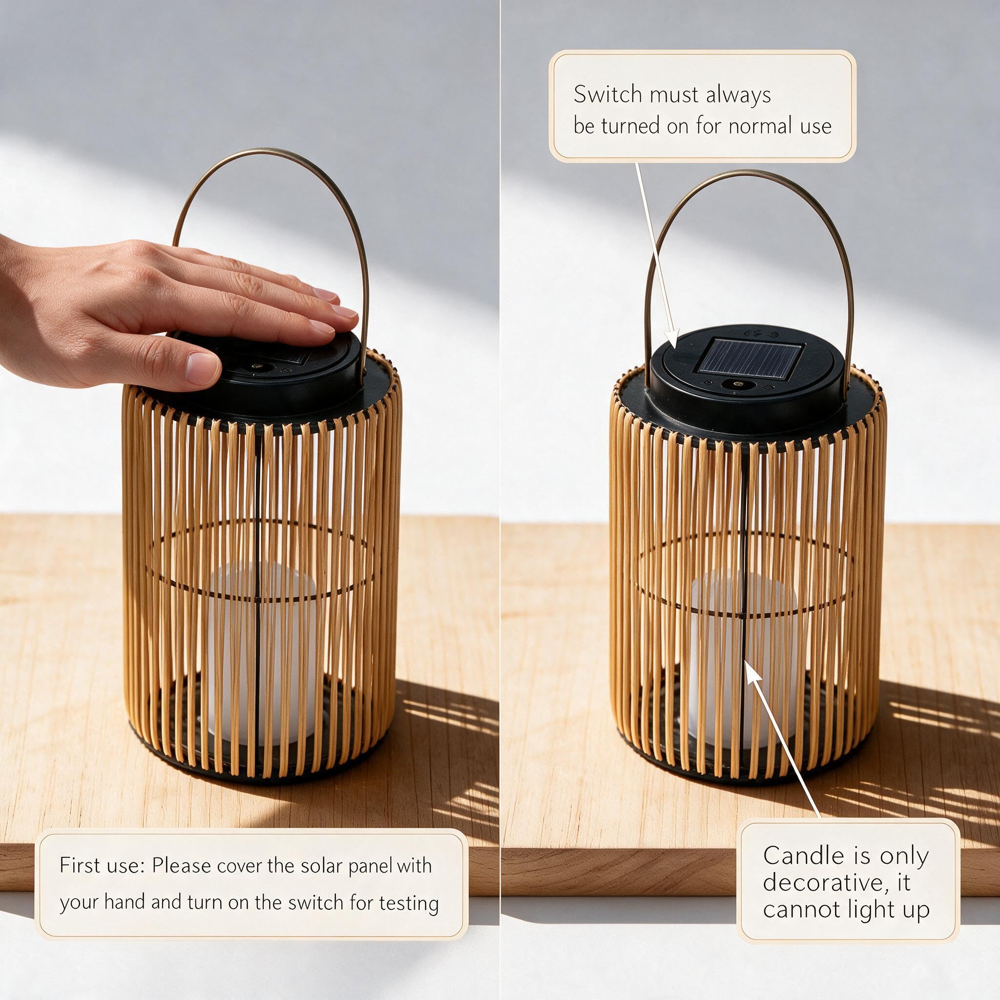 Solarlaterne für Außen 2er Set, Boho Solarlampen Rattan-Optik Wetterfest