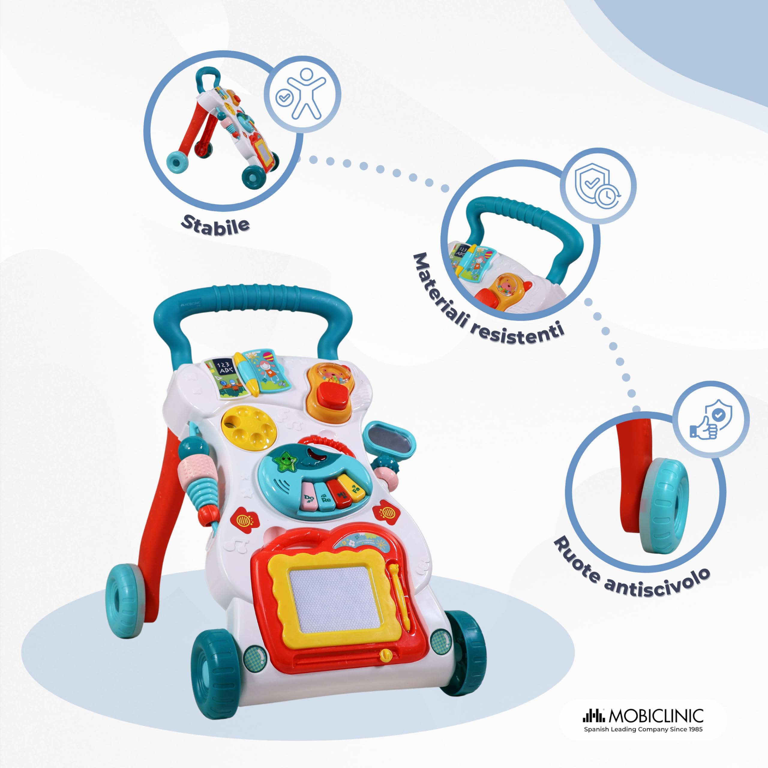 Mobiclinic®, Girello per Bambini, con Musica e Luci, velocità Regolabile, Giocattoli Rimovibili, Master, + 6 Mesi, Centro attività Educativo, Stabile e Sicuro, Multicolore