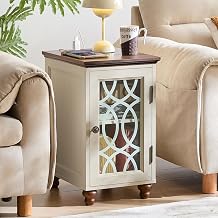 Joaxswe Narrow Side Table with Charging Station, Night Stand with Glass Door, Bedside End Tables with Adjustable Shelf Storage Cabinet,Wood Nightstand for Small Spaces Living Room Bedroom