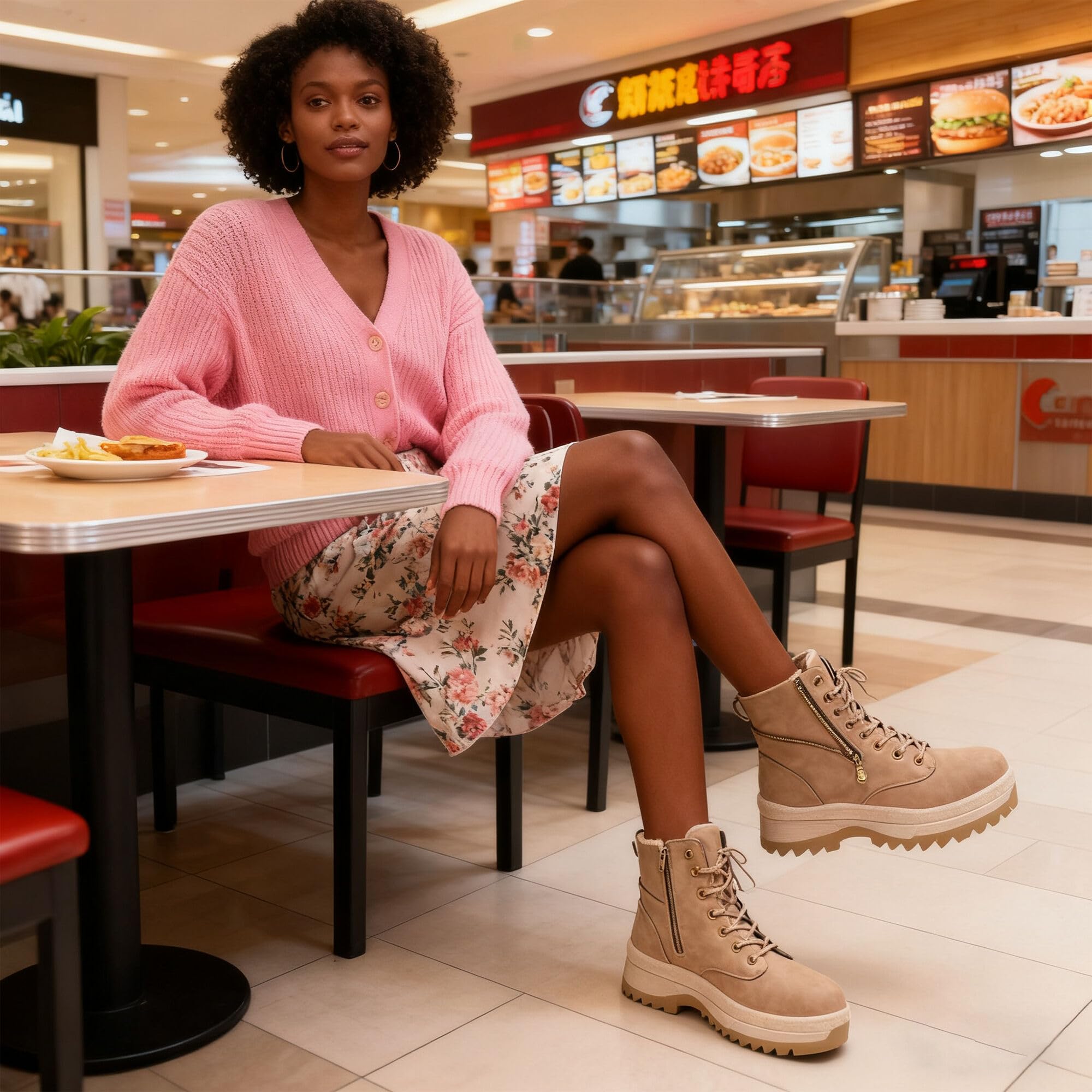 GLAMORA Botas de Nieve para Mujer, Botines de Invierno Estilo Montaña, Antideslizantes, Resistentes al Agua, con Pelo, Cremallera Lateral y Cordones