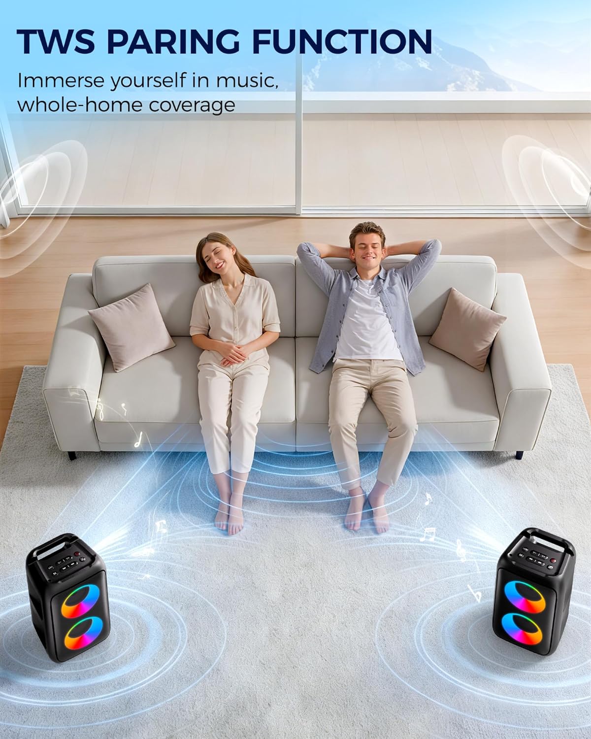 Bluetooth Speaker，Portable Party Speaker with Colorful Lights，Wireless Speaker with HD Loud,Surround Sound Systems Support TWS/AUX/USB/TF Card Ideal for Party,Home,Outdoor Camping