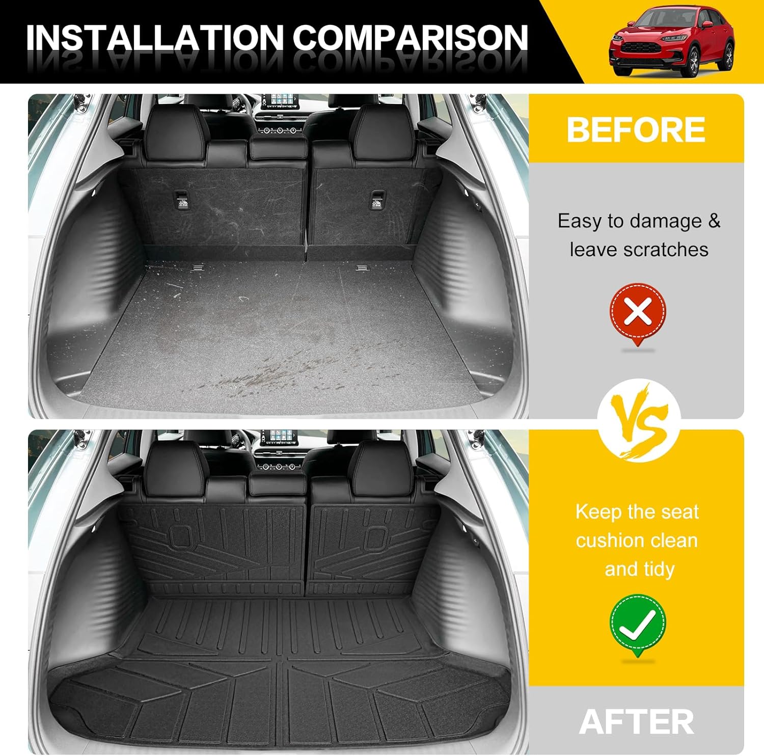 Trunk Mat & Backrest Mat for 2023-2025 Honda HRV Cargo Mats All Weather Rear Seat Back Cargo Liners for 2023 2024 2025 Honda HR-V Accessories