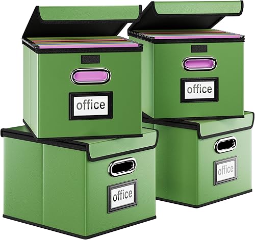 Vista 17 de Huolewa Cajas organizadoras de archivos con tapas, plegables de lino para colgar y almacenar con tobogán de plástico para oficina/decoración/hogar