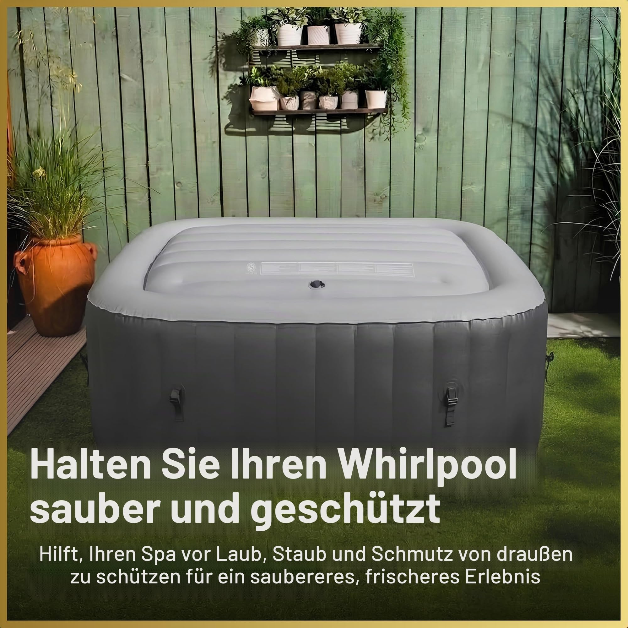 Energiesparende Spa-Abdeckung, aufblasbarer Deckel, schützender Regen-Überlauf, Wärmeisolator, Technologie, quadratische Blase, passend für alle quadratischen Whirlpools von 6 Personen bis 145 cm,