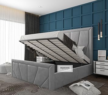 Upholstered Ottoman Storage Bed | King Size Bed with Storage | Velvet Double Bed Frame | Bed Frames (Teal Plush Velvet, 5FT King Size)