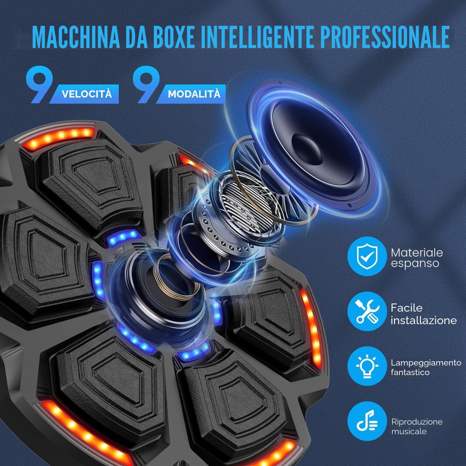 Music boxing machine, bersaglio da boxe musicale a parete, Smart LED, Bluetooth, con guantoni da boxe, con 9 velocità e modalità di conteggio, per adulti e bambini