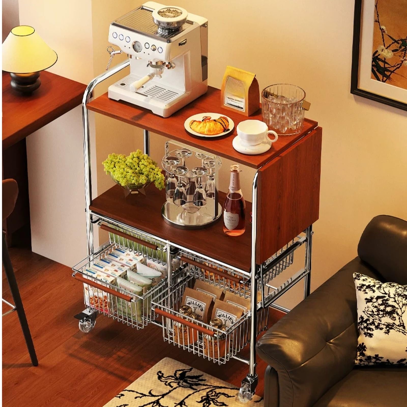 Carrello da cucina Carrello da cucina con rotelle, portaoggetti mobile for microonde e portaverdure