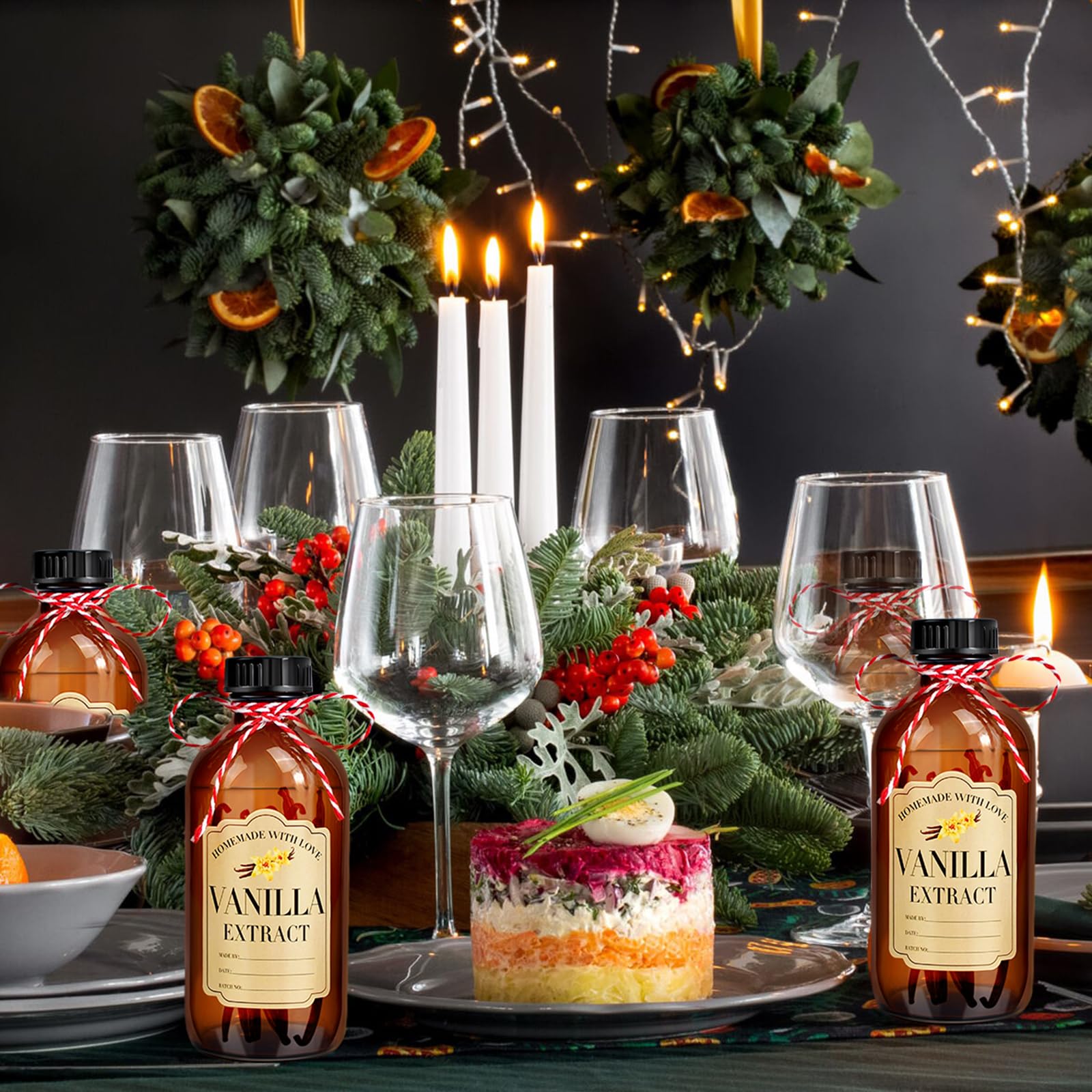 16 botellas de vidrio ámbar de 8 onzas, botellas redondas Boston para extracto de vainilla casera, botellas de extracto de vainilla marrón con tapas para jarabe de regalo, recipiente de almacenamiento