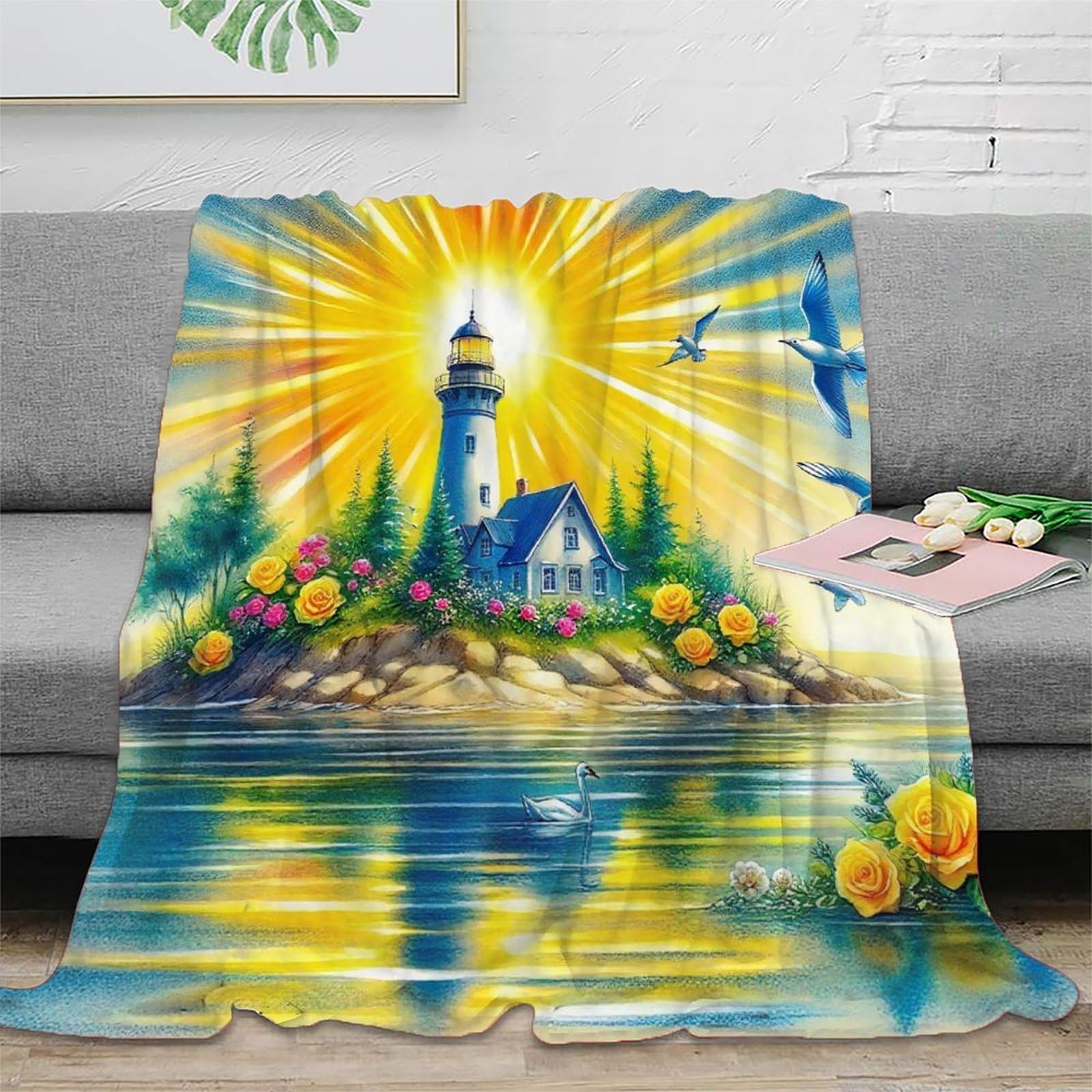 Couverture de lit en microfibre douce : plaid chaud imprimée 3D phare