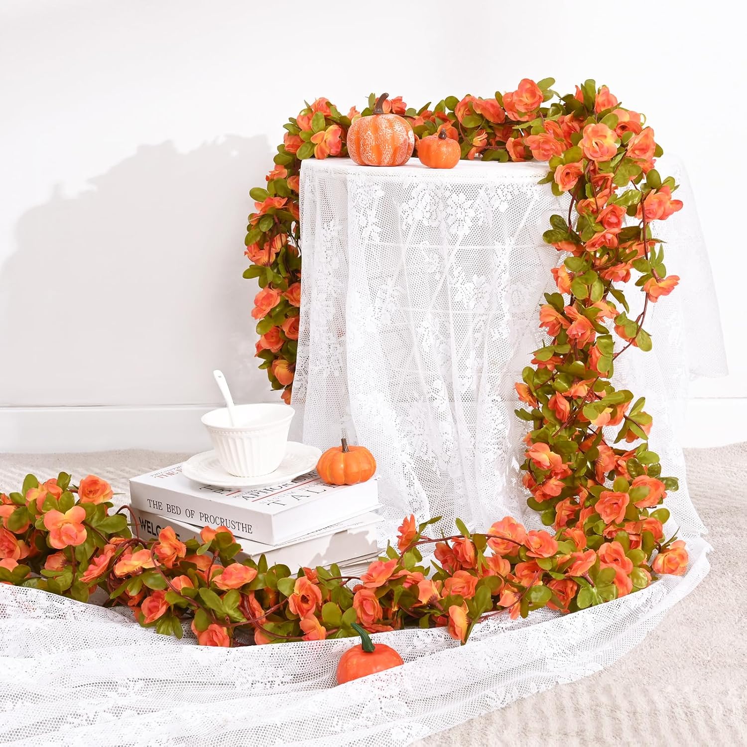 BLEUM CADE 2Pcs 16.4Ft Flowers Garland Artificial Rose Vines for Bedroom, Cute Fake Hanging Flower Vines Floral Garland Decorations for Wedding Party Wall Room Decor Aesthetic - Image 5