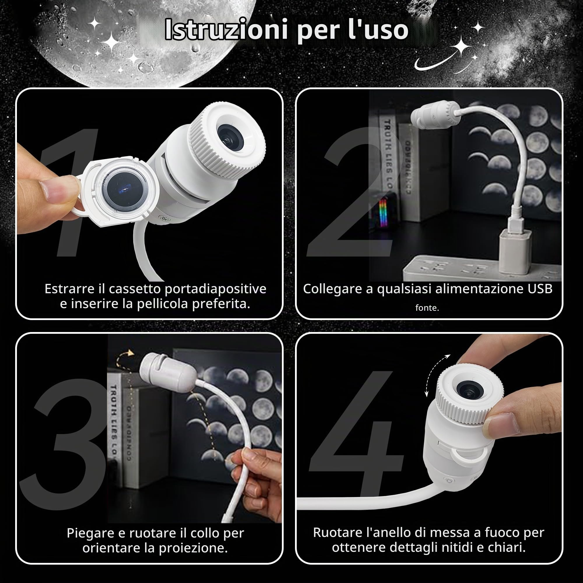 Proiettore Stelle Soffitto,Hd Smart Holographic Luce Notturna Proiettore | USB Galaxy Proiettore, Luminosità Regolabile per Bambini Adulti Camera da Letto Soffitto Parete Camera Auto