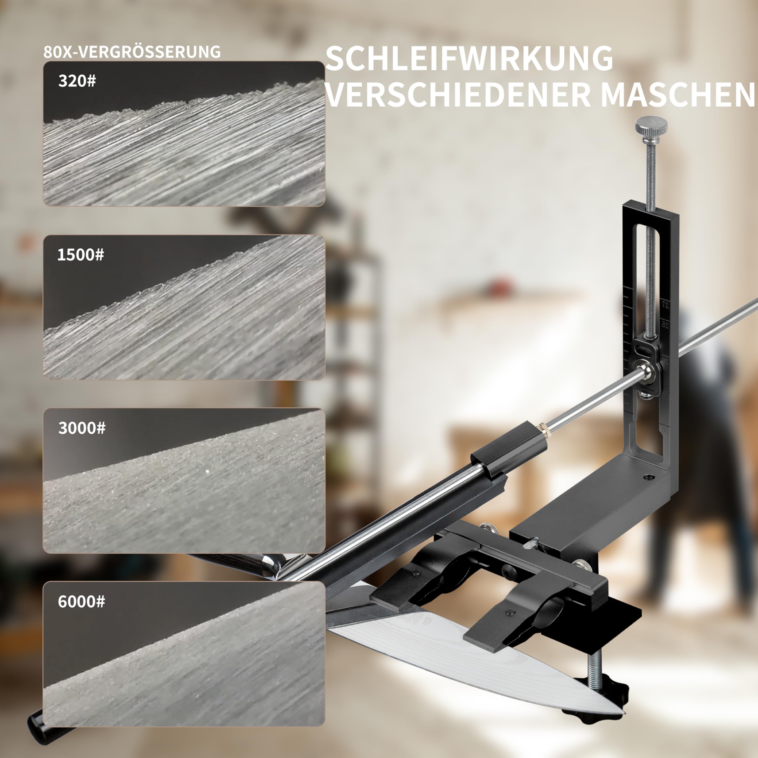 CWOVRS Messerschärfsystem, 360° Dual Klemmensystem Schnellspann-C-Klemme | Messerschärfer mit 2-Fach Winkelverstellung (15°-27°), verstellbarer Messerhalter, Küchen Messerschleifer, 9 Schleifsteinen